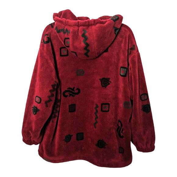 Vintage 90's Forecaster Plush Fleece Mid Length Jacket Red Geometric Print M - Picture 2 of 11
